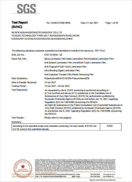 CHINA NEWFLM(GUANGDONG)TECHNOLOGY CO.,LTD Certificaten